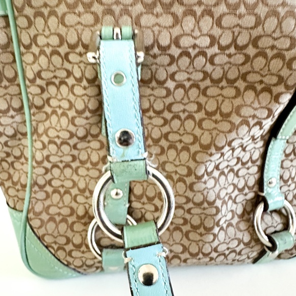 Coach Gallery Signature Jacquard Tan with Green and Patent Leather Satchel - Picture 5 of 12